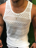 AIDASE  -  New Fashion Solid Vest For Men Summer Sexy  Hollow Out Lace Tank Top Casual O-Neck Sleeveless Tops Pullover Mens Streetwear aidase-shop