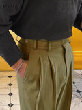 AIDASE  -  Streetwear Fashion Mens Suit Pants Spring Summer Casual Loose Straight Trousers Men Vintage Solid Belt-up High Waist Pants aidase-shop