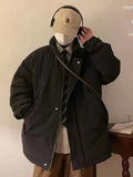 AIDASE  -  Japanese Cityboy Stand Collar Padded Jacket Men's Winter Thick Warm Loose Cotton Jacket Khaki Simple High Street Solid Parkas aidase-shop