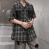 AIDASE  -  Hooded Lace-up Men's Plaid Shirt Pocket Spliced Contrast Color Design Trendy Men Casual Tops Niche Fashion Clothes aidase-shop