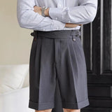 AIDASE  -  Summer Thin Naples Shorts Men British Style Paris Waist Buckle Button Straight  Knee Length Pants Vintage Business Casual Shorts aidase-shop