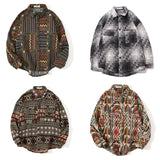 AIDASE  -  Japanese Retro Ethnic Style Brushed Plaid Shirt Men's Spring Loose Casual Long-sleeved Full print Shirts Coat Woolen Harajuku