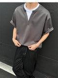 AIDASE  -  Korean Fashion Fake Two Design V-neck Men's Short Sleeved T-Shirts aidase-shop