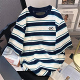 25.29Aidase Hip Hop Street Men and Women Trendy Personality Stripe Round Neck Short Sleeve Couple Summer Loose Casual T-shirt Y2K harajuku aidase-shop