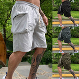 AIDASE  -  Big Mens Cargo Shorts Mens Summer Solid Color Lace Up Pocket Sports Fitness Casual Fashion Shorts Pants Pottery Slipper aidase-shop