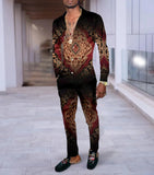 Aidase New Fashion 3D Print Two Piece Set Men Spring Summer Long Sleeve Lapel Shirts And Pants Casual Suit Man Outfit Streetwear