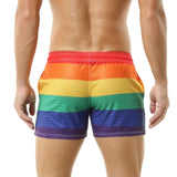 Aidase Men's Shorts Rainbow Stripe Fashion Casual Shorts Mesh Breathable Drawstring Sports Shorts Gym Men Boxer Shorts Bottoms Pocket aidase-shop