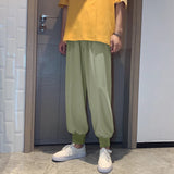AIDASE  -  Ice Silk Student Solid Color Straight Tube Loose Wide Leg Bundle Foot Casual Nine Point Pants Sports Men's Pan Men's Summer Thin aidase-shop