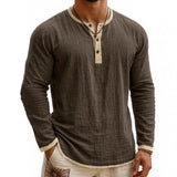 AIDASE  -  Men's Digital Printing Two-Tone Henley Shirt 3-Button Casual Long Sleeve Top Spring Summer Soft Breathable Crew Neck Pullover aidase-shop