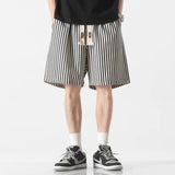 AIDASE  -  Korean Simplicity Summer Casual Shorts Men's Striped Elastic Waist Drawstring Pockets Youthful Vitality Loose Knee Length Pants aidase-shop