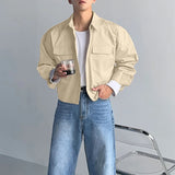 AIDASE  -  Men Shirt Solid Color Lapel Long Sleeve Pockets Casual Men Clothing Streetwear Loose Korean Style Fashion Male Tops aidase-shop