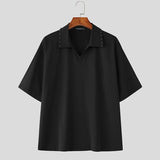 AIDASE  -  Men Shirt Solid Color Lapel Short Sleeve Summer Loose Men Clothing Streetwear 2025 Korean Style Fashion Male Shirts Tops aidase-shop