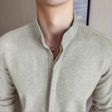 Aidase Thick woolen shirt For Men Autumn Winter Solid Color Slim Fit Warm Top High Quality Long Sleeve Stand Collar Shirt Streetwear