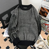 AIDASE  -  Autumn Winter Male Striped Sweater Round Neck Versatile Lazy Style Loose Drop Shoulder Men Knitted Pullover Tops 21E7594 aidase-shop