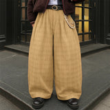 AIDASE  -  Men Plaid Pants Button Joggers Oversize Casual Wide Leg Trousers Men Streetwear 2025 Loose Fashion Male Long Pants S-5XL aidase-shop
