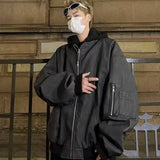 Aidase Leather Jackets Men Hooded Fake Two Pieces High Street Cool Handsome Streetwear All-match Coats Casual Designed Trendy PU Ins aidase-shop