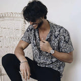 AIDASE  -  Vintage Graphic Print Mens Casual Shirt Summer Short Sleeve Turn-down Collar Button Shirts Men Clothing Streetwear Fashion Shirt aidase-shop