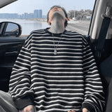 AIDASE  -  Loose Casual Long Sve round Ne T-irt for Teens Autumn New Stripe Couple Base irt Trendy Breathable Polyester Fiber aidase-shop