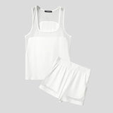 AIDASE  -  Men Sets Mesh Patchwork O-neck Sleeveless Tank Tops & Shorts Two Pieces Sets See Through Streetwear Fashion Men's Suits aidase-shop