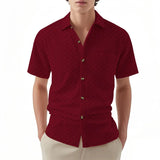 AIDASE  -  New Summer Short Sleeve Casual Shirts Men Solid Turn Down Collar Breathable Beach Shirts Male Single Breasted Daily Blouse aidase-shop