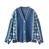 =Aidase Loose Knitted Sweater Set Men Women Vintage Patchwork Sweater Cardigan +High Street Wide Legs Loose Lantern Jeans Two-piece Sets aidase-shop