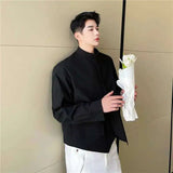 AIDASE  -  Men's Long Sleeved Shirts New Korean Fashion Solid Color Trend Double Pointed Hem Stand Collar Male Clothing Spring aidase-shop