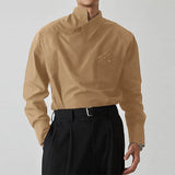 Aidase Irregular Design Buckle Lapel shirt For Men Vintage French Style Long Sleeve Loose Top Spring Autumn Fashion Show Chic Shirts