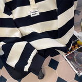 Aidase Vintage Contrast Striped Lapel Shirt Men Women Spring Autumn Hong Kong Style Loose Letter Patch Design Sweatshirt aidase-shop