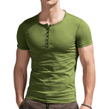 AIDASE  -  Men's Summer New European and American Men's Henley Shirt Solid Button Slim Fit T-shirt for Men aidase-shop