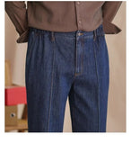 AIDASE  -  Vintage Cotton Men Jeans Suit Pants Elastic High Waisted Straight Trousers British Business Style  Casual Naples Denim Pant aidase-shop