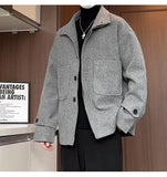 AIDASE  -  Korean Fashion Men's Wool Blend Coat Single Breasted Pea Coat Trench Overcoat aidase-shop