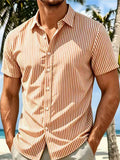 AIDASE  -  Stylish Mens Striped Printing Shirts Spring Summer Daily Casual Short Sleeve Button-up Shirt Men Leisure Turn-down Collar Shirts aidase-shop