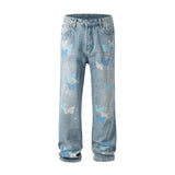 Aidase American Streetwear Butterfly Printed Straight Leg Jeans Man Hip Hop Splashed Ink Blue Jeans Y2k Slim Jeans Men 2024 Fashion aidase-shop