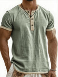 AIDASE  -  Summer New Men's Cotton Linen Shirt Casual Contrast Trim Short Sleeve Top Breathable Comfort Slim Fit Sports Casual Shirt aidase-shop