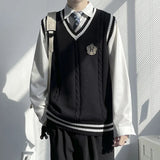 AIDASE  -  Original Design Men's Autumn Winter Knitted V-Neck Sweater Vest Uniform Style JK/DK Coat Unisex Fashionable College Theme