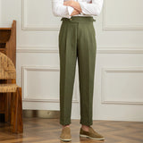 Aidase Linen Cotton High Waist Straight Casual Pants Men Versatile Naples Gentleman Pleated Pants High Quality Italian Dress Trousers aidase-shop