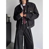 AIDASE  -  Loose Fit American Retro Design Denim Jacket with Pockets for Men Thickened Shoulder Line Spring Autumn Casual Outerwear aidase-shop