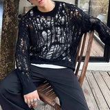 AIDASE  -  Early Autumn Niche Hollowed Out Loose Knit Sweater Japanese Style Men's  Women's Hole Breaking Lazy Pullover Sweater Trendy Tops aidase-shop