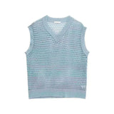 AIDASE  -  Spring Summer New Men's Tide Elastic Vest Casual Knitted Muscular Tank Tops V-Neck Chic Niche Punk Retro Waistcoat aidase-shop