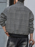 AIDASE  -  Vintage Houndstooth Print Jacket Coat Mens Fall Winter Outdoor Casual Jackets Men's Stylish Zip-up Stand Collar Coats Outerwear aidase-shop