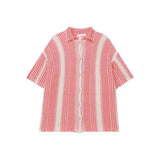 AIDASE  -  American Hollow Out Men's Shirt Contrast Color Retro Striped Top Summer Casual Fashion Male Short Sleeved Top aidase-shop