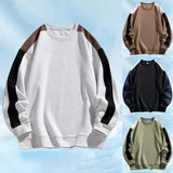 AIDASE  -  Men's Color Contrast Patchwork Casual Textured Crewneck Sweatshirt Mens Oversized Solid Sweatshirts aidase-shop