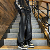 Aidase Men's PU Leather pants Fashion baggy Motorcycle Pants Men Wide-leg Mopping Trousers All-match Windproof Plus Size 8XL-M