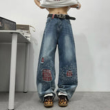 AIDASE  -  Summer New Plaid Patchwork Male Jeans Vintage Trendy Loose Design Versatile Straight-leg Fashion Men's Denim Pants 21E6611