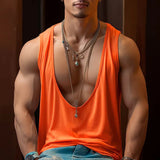 Aidase Big V-neck Sleeveless T-shirt Men Vest solid Color Thin casual Undershirt Summer Breathable Fitness Muscles Sport Tank Top
