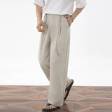 AIDASE  -  Mens Cropped Linen Blend Dress Pants Casual Drawstring High Waist Breathable Suit Trousers Japanese Clean Fit Straight Trousers aidase-shop