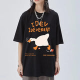 AIDASE  -  Cartoon Smoking Goose Print T-shirt Short Sleeved Round Neck Youth Loose Fitting Top Tees Men Women Unisex Couple Cotton T-shirt aidase-shop