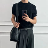 AIDASE  -  Lightweight Breathable Knitted Short Sleeve T-Shirt Hollow out Shoulder American Retro Style Summer Casual Top for Men And Women aidase-shop
