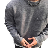 AIDASE  -  Fashion Autumn Winter Men's Solid Color Casual Trendy Simple Basic Loose Pocket Knitted Sweater Pullovers Male Clothes Tops aidase-shop
