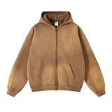 Aidase Men's Oversize Long Sleeve Washed Double Zipper Cardigan Hoodies Loose Plus Plush Gradient Women's Hooded Pullovers Winter aidase-shop